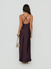 Klairee Halter Lace Maxi Dress Plum