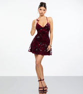 Lorelei Lace-Up Floral Velvet Mini Dress
