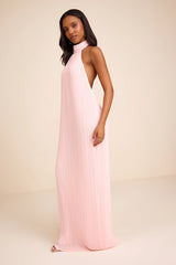 Marta Light Pink Pleated Backless Maxi Dress