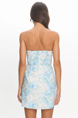 Metilda Curved Neckline Mini Dress Floral Blue