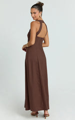 Square Neck Button Front Shift Dress in Chocolate