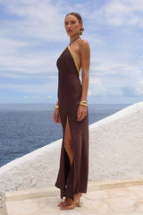 SHAE HALTER MAXI DRESS - BITTER CHOCOLATE