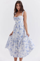 'Elia' Blue Print Midi Sundress