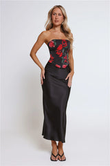 Satin Slip Maxi Skirt Black