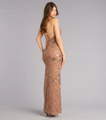 Maren Floral Sequin Mesh Halter Formal Dress