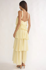 Darylyn Tiered Ruffle Rosette Maxi Dress Yellow