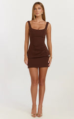 Balconette Shaping Fitted Dress in Chocolate