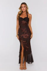 Seat Saved Mesh Maxi Dress Brown