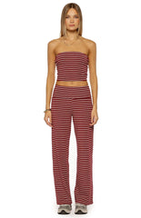 Pippen Burgundy Stripe Foldover Wide Leg Pants
