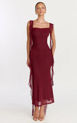 Ruffle Strap Dress in Wine