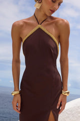 SHAE HALTER MAXI DRESS - BITTER CHOCOLATE