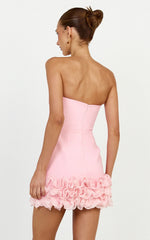 Strapless Flounce Hem Dress in Pink