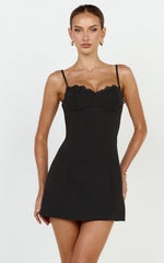 Fitted Balconette Lace Trim Dress in Black