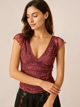 They Should Put that on the Box Lace Cap Sleeve Ruched T-Shirt