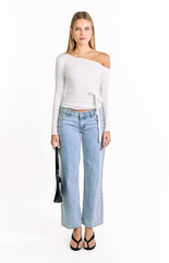 Elkie White Tie Waist Long Sleeve Top
