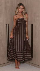 Marcel Maxi Dress - Choc/Tan Stripe