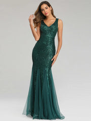 Sequin Mermaid V-Neck Sleeveless Dress-BM00043