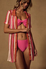 Skylar Pink Multi Striped Crochet Swim Cover-Up