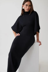 High Neck Knit Maxi Dress - Black