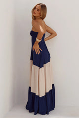 VITTORIA STRAPLESS MAXI DRESS - NAVY/CREAM