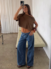 Ramos Low Rise Wide Leg Denim Jeans Dark Blue Wash