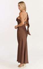 One Shoulder Slip Dress in Chocolate