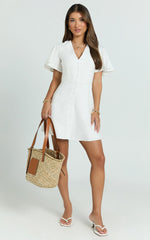 Flutter Sleeve Button Through Dress in White