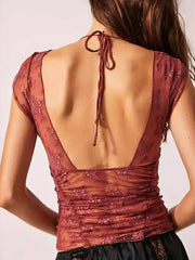 They Should Put that on the Box Lace Cap Sleeve Ruched T-Shirt