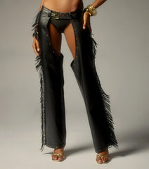 Outlaw Mood Faux Leather Fringe Chaps