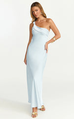 One Shoulder Slip Dress in Pale Blue