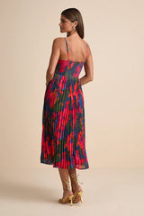 Dorothy Dark Blue Multi Floral Print Pleated Midi Dress