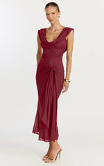 Cowl Neck Tie Detail Dress in Wine