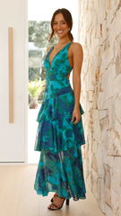 Sachiko Maxi Dress - Blue / Green Print