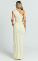 Mesh One Shoulder Ruched Bodycon Dress in Lemon