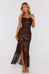 Seat Saved Mesh Maxi Dress Brown