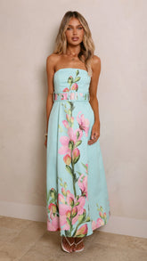 Clove Midi Dress - Blue/Pink Floral