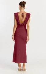 Cowl Neck Tie Detail Dress in Wine