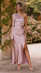 Halle One Shoulder Maxi Dress - Dusty Pink