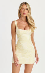 Jacquard Scoop Neck Fitted Dress in Lemon