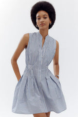 Maeve Sleeveless V-Neck Shirtdress-Blue & White Stripe