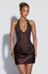Adessa Mini Dress - Plum Brown