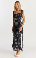 Ruffle Strap Dress in Black Polkadot