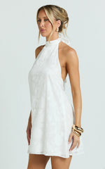 Jacquard Halter A Line Dress in White