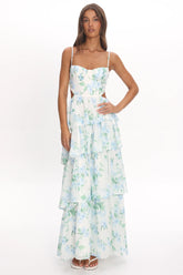 Vianne Tiered Cut-Out Maxi Dress Floral Blue