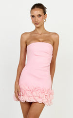 Strapless Flounce Hem Dress in Pink