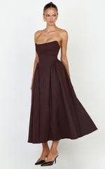 Strapless Fit And Flare Dress in Chocolate