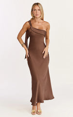 One Shoulder Slip Dress in Chocolate