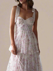 Rosalie Rose Garden Tiered Floral Tulle Maxi Dress