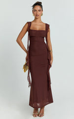 Ruffle Strap Dress in Chocolate