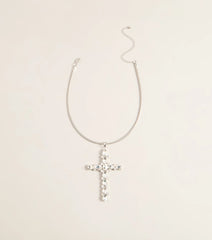 Cross My Mind Rhinestone Chain Necklace